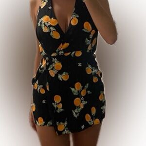 Black halter romper/ dress with oranges